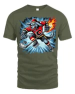Fire Hockey Wolf T-Shirt Fierce Sports Mascot Tee - military green t-shirt on white background