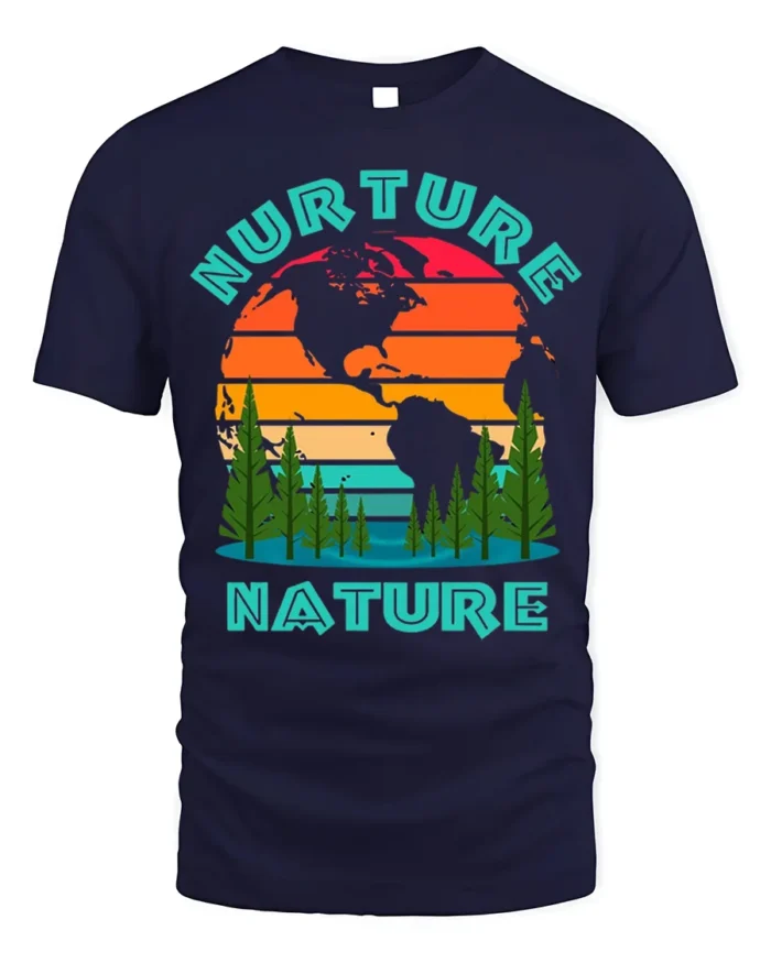 Nurture Nature Eco Graphic T-Shirt for Nature Lovers - navy t-shirt on white background