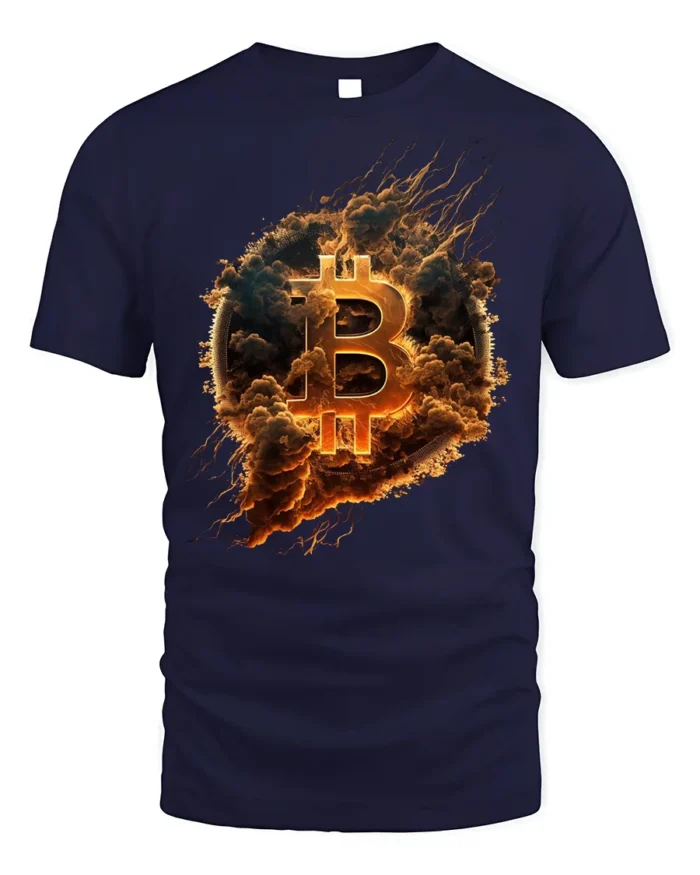 Bitcoin Fire Logo Crypto T-Shirt for Blockchain Lovers - navy t-shirt on white background