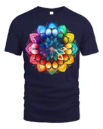 Vibrant Mandala Rainbow Lotus Graphic T-Shirt - navy t-shirt on white background