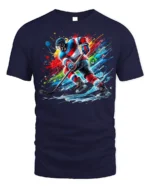 Ice Hockey Splash Art T-Shirt Cool Sports Cotton Tee - navy t-shirt on white background