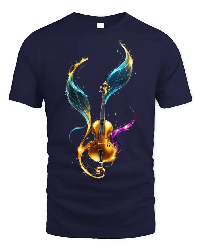 Violin with Colorful Wings T-Shirt Music Lovers - navy t-shirt on white background