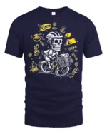 Skull Biker Camping T-Shirt Adventure Cycling - navy t-shirt on white background
