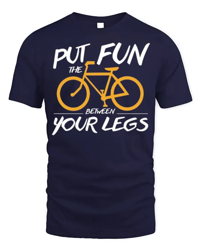 Funny Bicycle Rider Graphic T-Shirt Put Fun Between Legs - navy t-shirt on white background