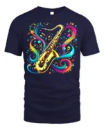 Colorful Saxophone Music T-Shirt Artistic Jazz - navy t-shirt on white background