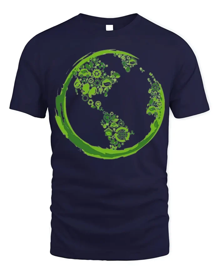 Eco Earth Green Energy Symbols T-Shirt for Nature Lovers - navy t-shirt on white background