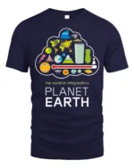 Planet Earth Infographics T-Shirt for Science Lovers - navy t-shirt on white background