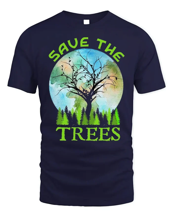 Save The Trees Eco Awareness T-Shirt for Nature Lovers - navy t-shirt on white background