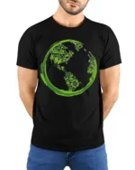 Eco Earth Green Energy Symbols T-Shirt for Nature Lovers - model wearing black shirt, hands behind back