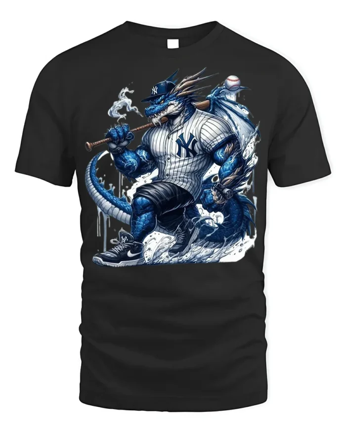 Fierce Dragon Baseball Warrior T-shirt for Sports Fans - black t-shirt on white background