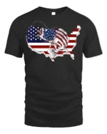 Patriotic USA Fishing T-shirt with American Flag Design - black t-shirt on white background