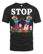 Stop Homophobia T-shirt LGBTQ Pride Equality Protest - black t-shirt on white background