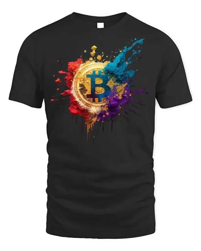 Color Splash Bitcoin T-shirt Crypto Art Lover - black t-shirt on white background