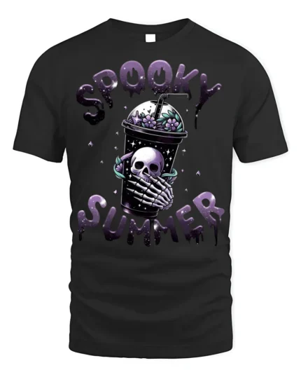 Spooky Summer Skeleton Drink T-Shirt Cute Goth Aesthetic - black t-shirt on white background