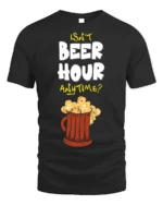 Funny Beer Hour Anytime T-Shirt with Mug Graphic Print - black t-shirt on white background