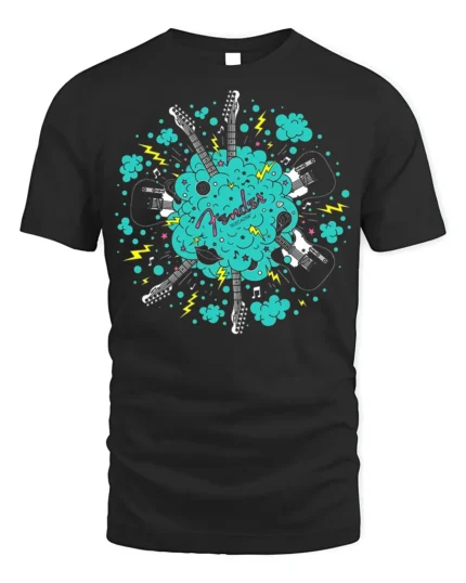 Fender Guitar Explosion T-Shirt for Music Lovers USA - black t-shirt on white background