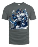 Fierce Dragon Baseball Warrior T-shirt for Sports Fans - gray t-shirt on white background