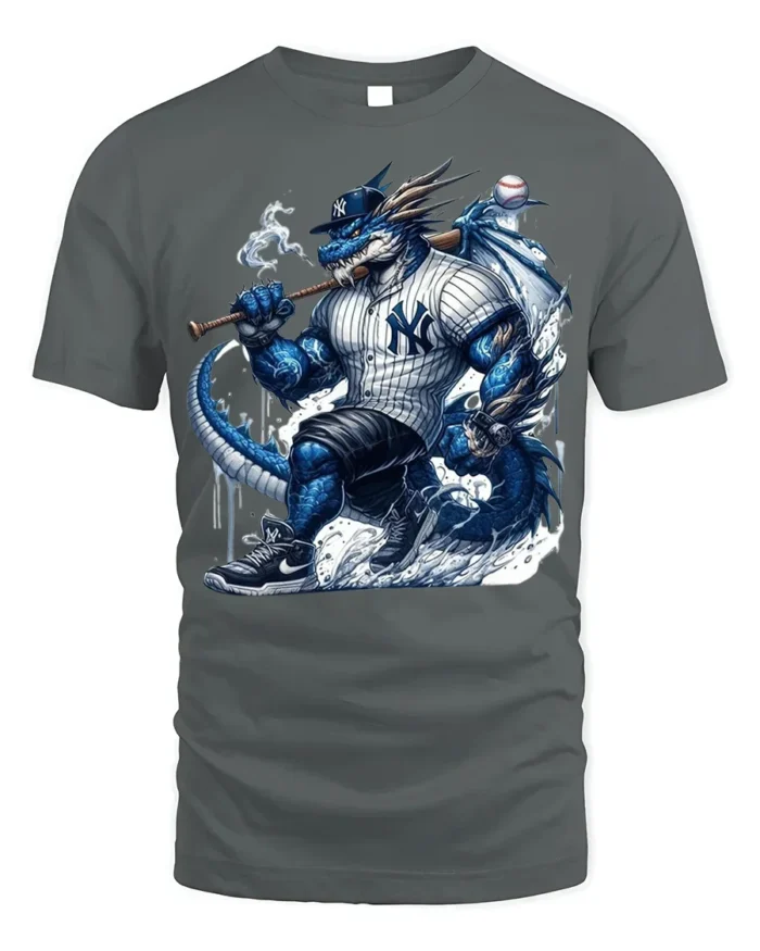 Fierce Dragon Baseball Warrior T-shirt for Sports Fans - gray t-shirt on white background