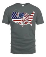 Patriotic USA Fishing T-shirt with American Flag Design - gray t-shirt on white background