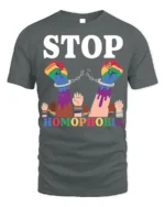 Stop Homophobia T-shirt LGBTQ Pride Equality Protest - gray t-shirt on white background