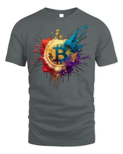 Color Splash Bitcoin T-shirt Crypto Art Lover - gray t-shirt on white background