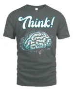 Think Brain T-shirt Intellectual Graphic Tee for Minds - gray t-shirt on white background