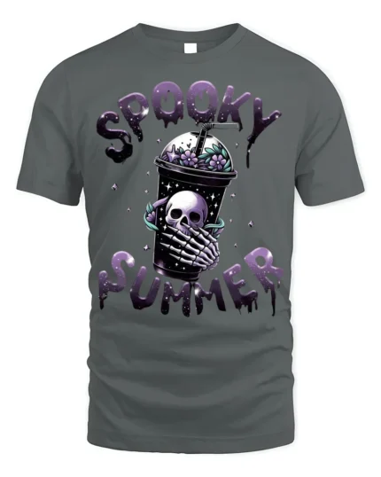 Spooky Summer Skeleton Drink T-Shirt Cute Goth Aesthetic - gray t-shirt on white background