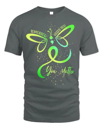 Tomorrow Needs You Semicolon Mental Health T-Shirt - gray t-shirt on white background
