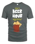 Funny Beer Hour Anytime T-Shirt with Mug Graphic Print - gray t-shirt on white background