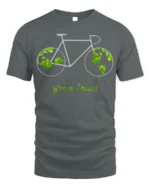 Green Power Bicycle Earth T-Shirt for Eco-Friendly Riders - gray t-shirt on white background