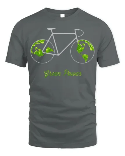 Green Power Bicycle Earth T-Shirt for Eco-Friendly Riders - gray t-shirt on white background