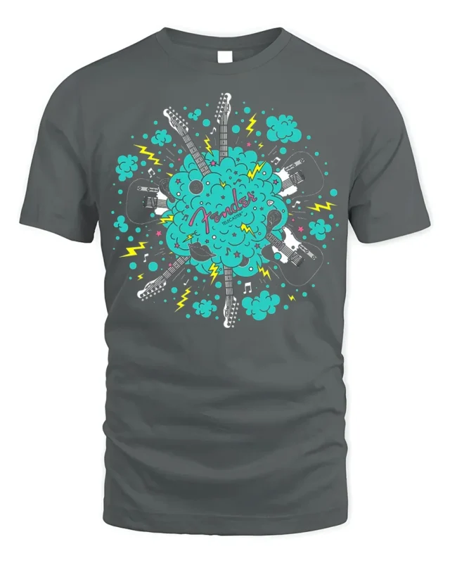 Fender Guitar Explosion T-Shirt for Music Lovers USA - gray t-shirt on white background