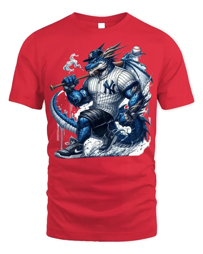 Fierce Dragon Baseball Warrior T-shirt for Sports Fans - red t-shirt on white background