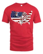 Patriotic USA Fishing T-shirt with American Flag Design - red t-shirt on white background