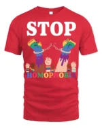 Stop Homophobia T-shirt LGBTQ Pride Equality Protest - red t-shirt on white background