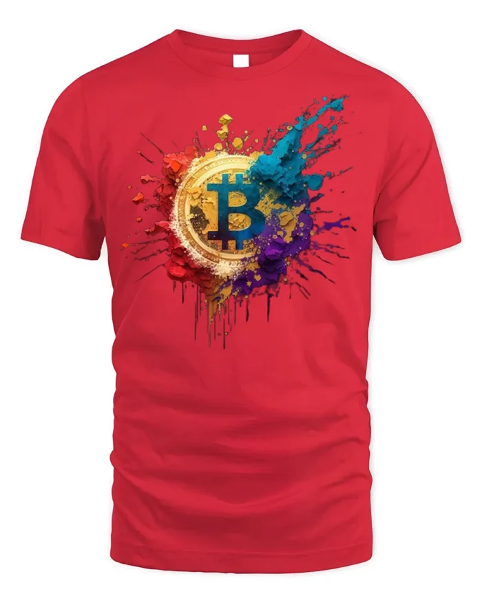 Color Splash Bitcoin T-shirt Crypto Art Lover - red t-shirt on white background