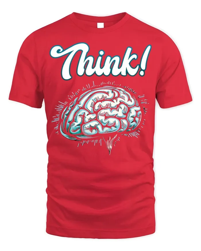 Think Brain T-shirt Intellectual Graphic Tee for Minds - red t-shirt on white background