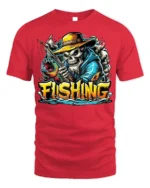 Skeleton Fishing T-Shirt Funny Grim Reaper Fisherman - red t-shirt on white background