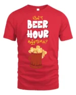 Funny Beer Hour Anytime T-Shirt with Mug Graphic Print - red t-shirt on white background
