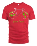 Green Power Bicycle Earth T-Shirt for Eco-Friendly Riders - red t-shirt on white background