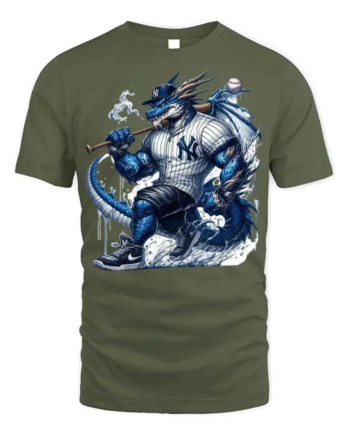 Fierce Dragon Baseball Warrior T-shirt for Sports Fans - military green t-shirt on white background