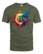 Color Splash Bitcoin T-shirt Crypto Art Lover - military green t-shirt on white background