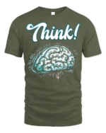 Think Brain T-shirt Intellectual Graphic Tee for Minds - military green t-shirt on white background