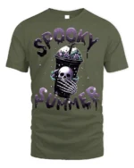 Spooky Summer Skeleton Drink T-Shirt Cute Goth Aesthetic - military green t-shirt on white background