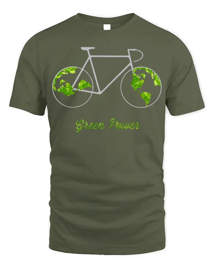 Green Power Bicycle Earth T-Shirt for Eco-Friendly Riders - military green t-shirt on white background