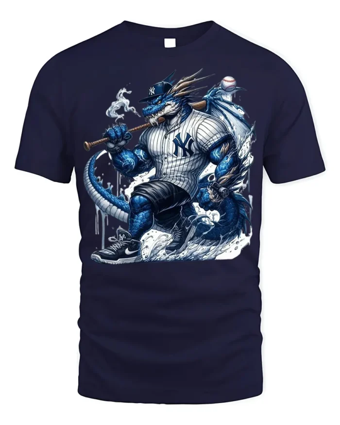 Fierce Dragon Baseball Warrior T-shirt for Sports Fans - navy t-shirt on white background