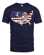Patriotic USA Fishing T-shirt with American Flag Design - navy t-shirt on white background