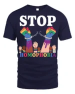 Stop Homophobia T-shirt LGBTQ Pride Equality Protest - navy t-shirt on white background