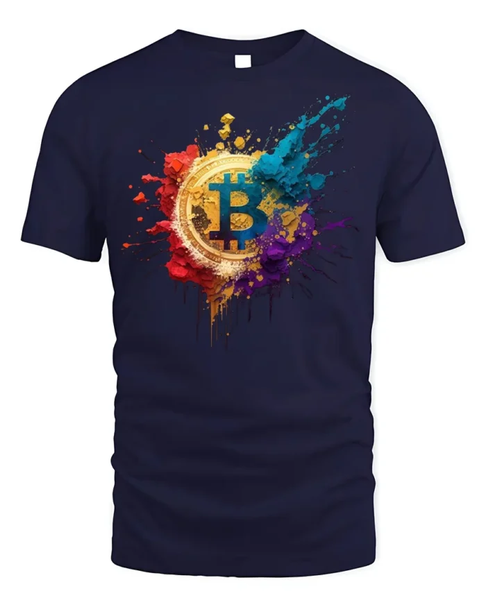 Color Splash Bitcoin T-shirt Crypto Art Lover - navy t-shirt on white background