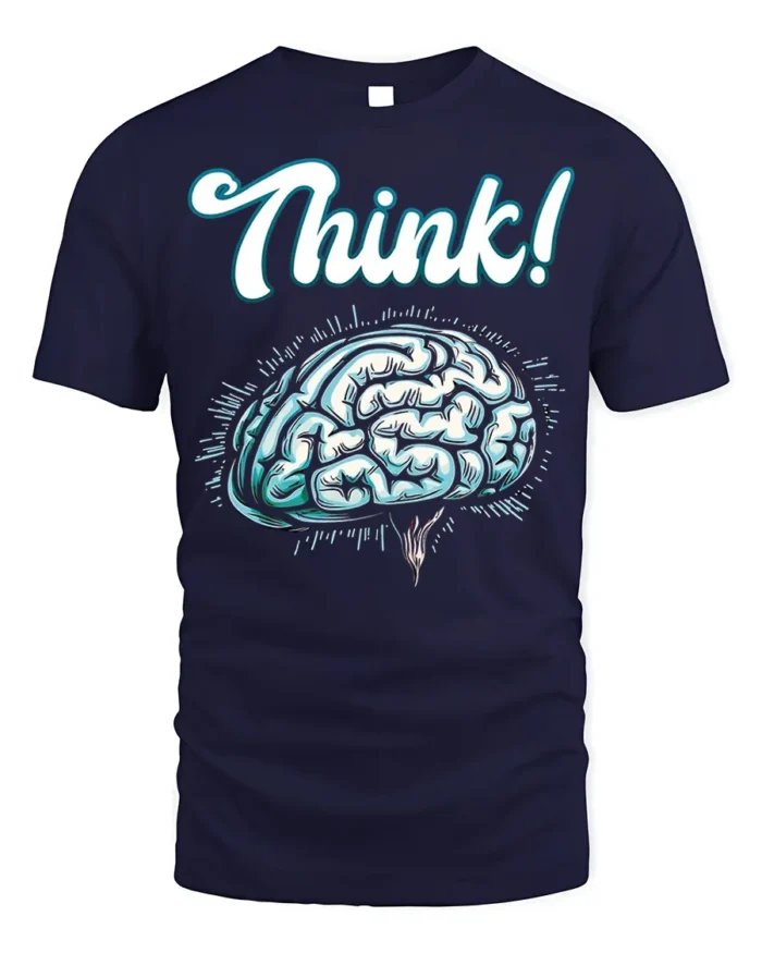 Think Brain T-shirt Intellectual Graphic Tee for Minds - navy t-shirt on white background